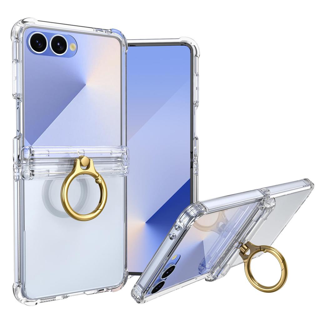 Samsung Z Flip7 FE Protective Case with Spring Hinge and Mid-Axis Ring Holder, Compatible with Flip6/5