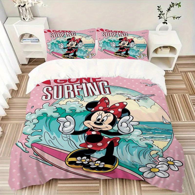 3pcs Gone Surfing Minnie Mouse Quilt Cover Set (1 Quilt Cover + 2 Pillowcases Without Pillow Core), High-Definition Printing for Home and Dormito