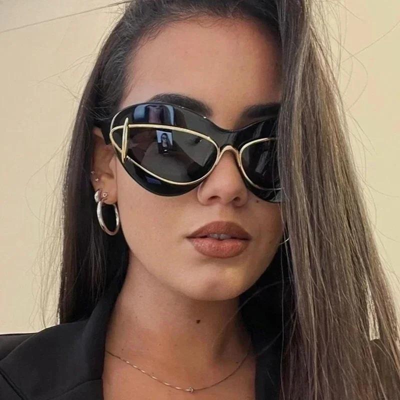 Sexy Cat Eye Double Frame Sunglasses Women 2025 Luxury Brand Vintage Y2K Punk Sun Glasses For Ladies Retro Eyewear Shades UV400