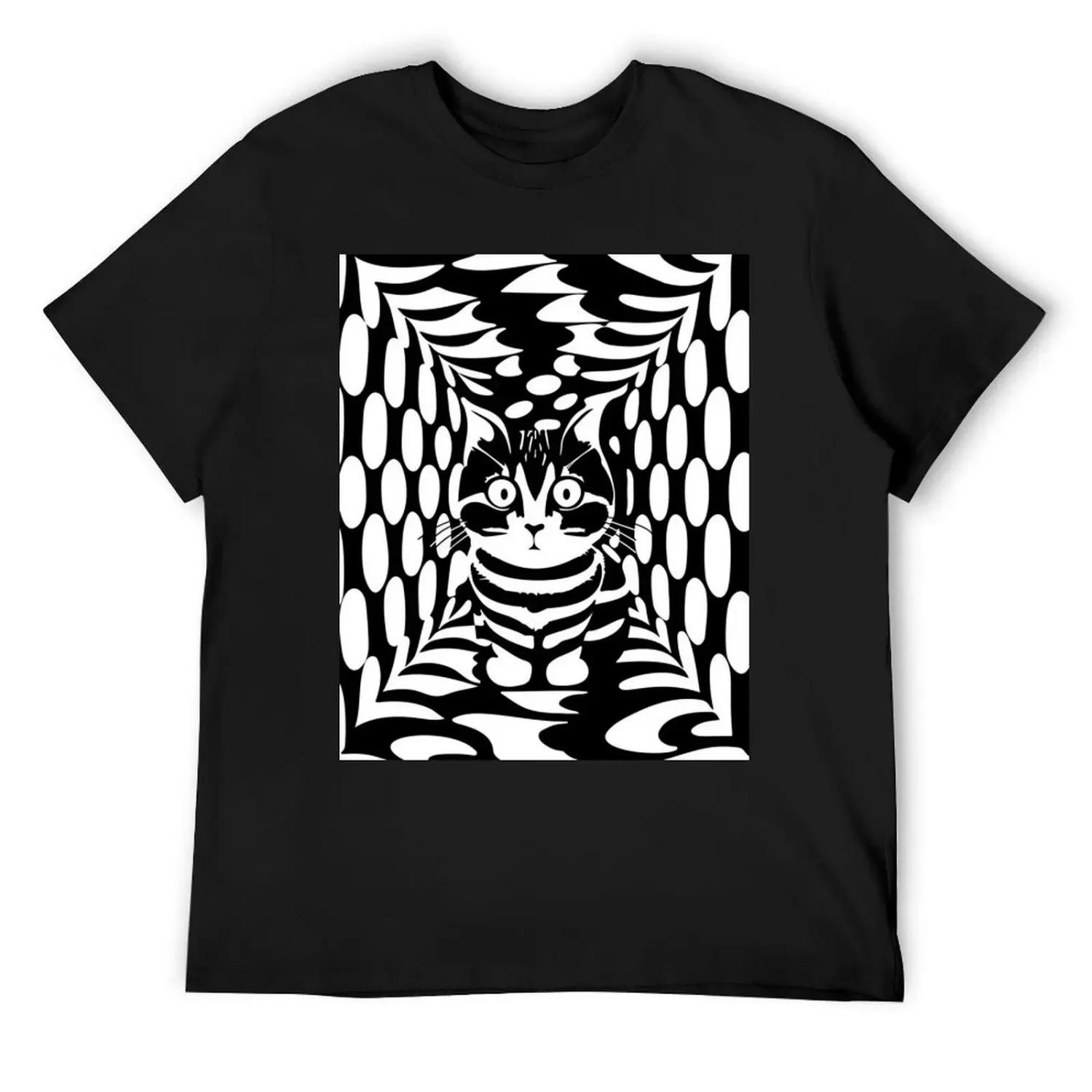 Черно-белая оп-арт футболка с котенком, оверсайз, графическая футболка, дизайнерская футболка, мужская XXXXXL чёрный