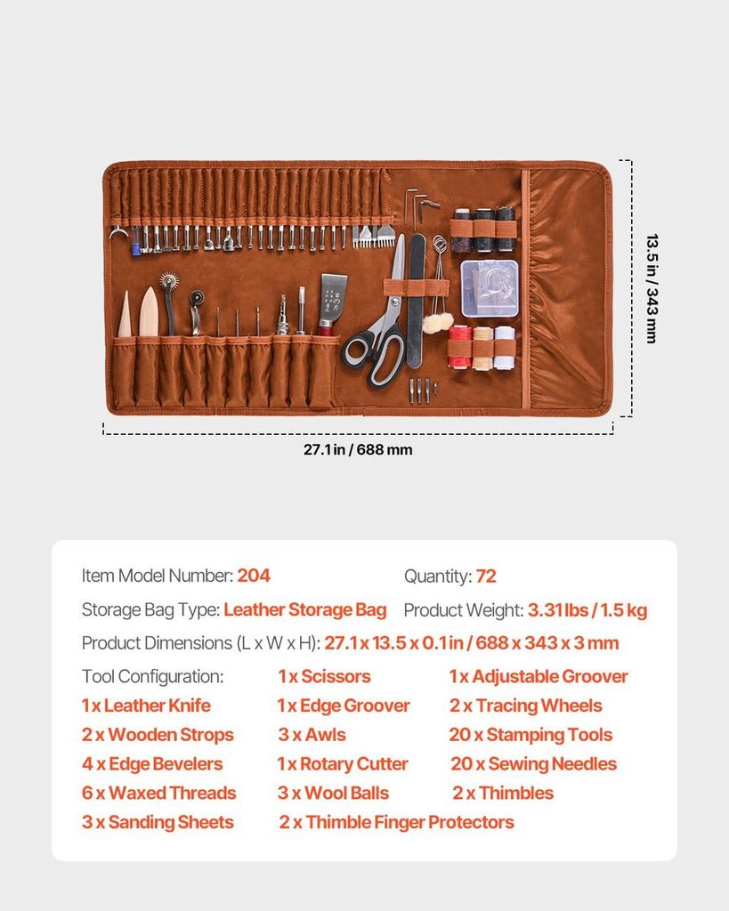 Leather Working Tools Kit 72 PCS Engraving Punching Stamping Sewing Tools