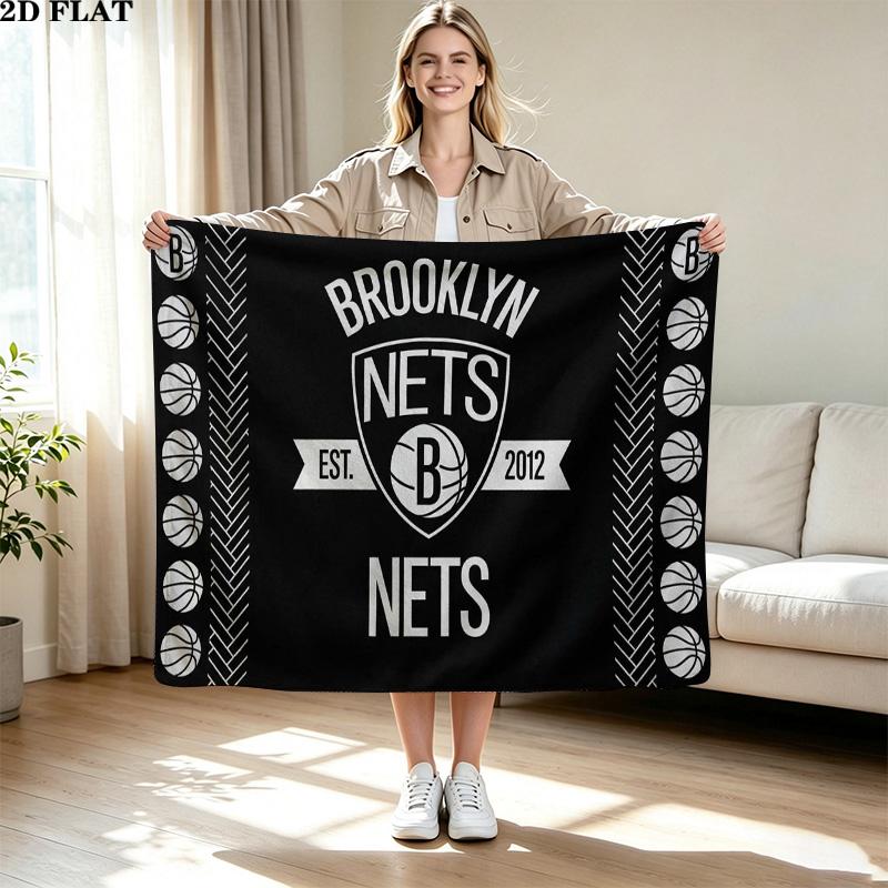 Brooklyn Nets Logo Print Flannel Blanket High Quality Warm Comfortable Cover for All Seasons Perfect for Gifts Home Decor
