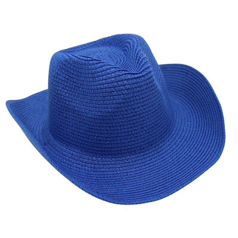 Adjustable Lightweight Wide Brim Solid Woven Panama Curled Straw Western Cowboy Visor Sun Hat With Accessories for Seaside Beach