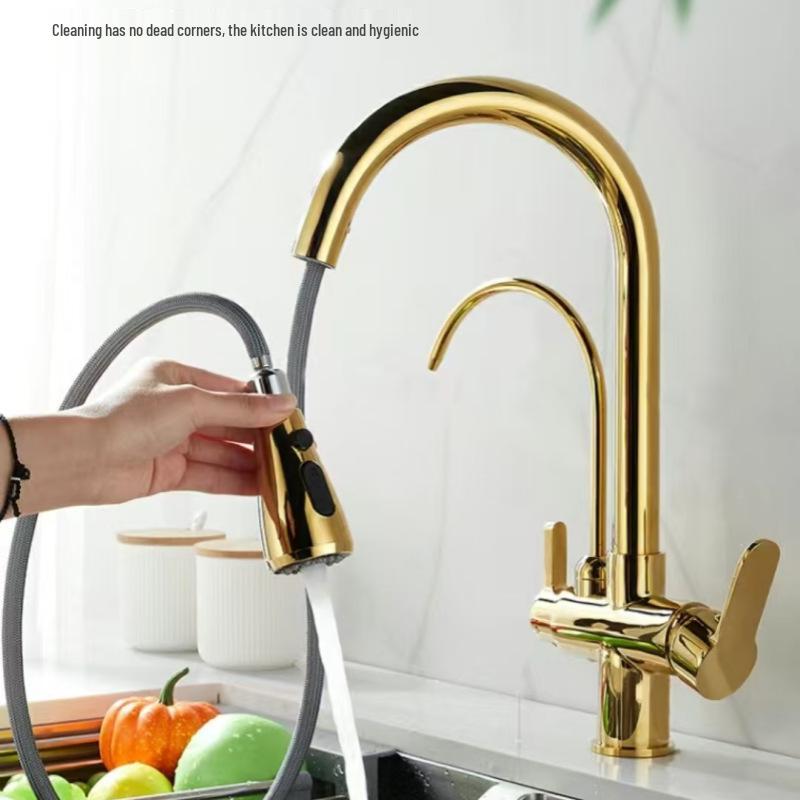 All-Copper 3-in-1 Pull-Out Kitchen Faucet with Hot, Cold, and Pure Water Options