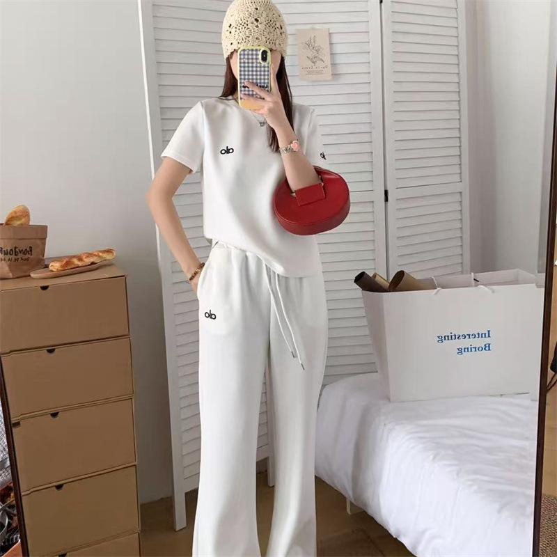 Korean Style Embroidered T-shirt & Wide-Leg Pants Two-Piece Set - Women's Summer Fashion Sportswear