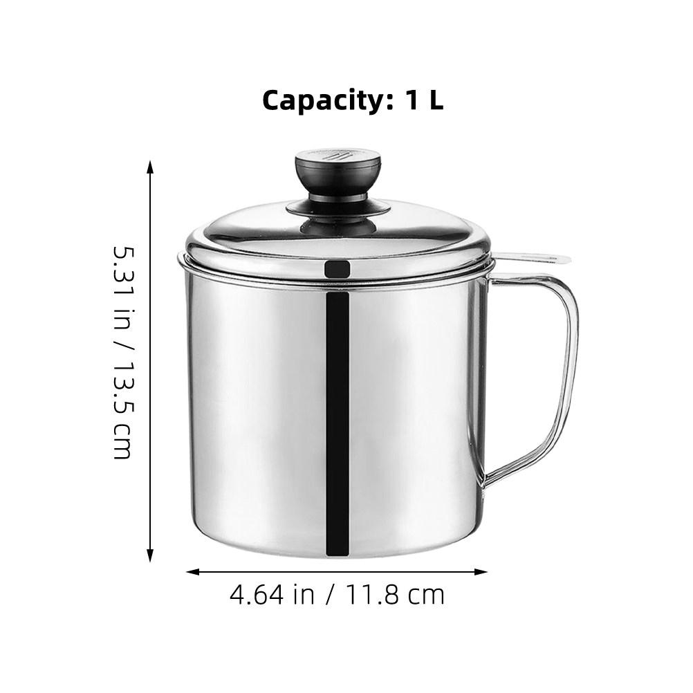 1Set Oil Strainer Storage Can Stainless Steel Large Capacity Grease Container Kitchen Oil Filter Pot for Cooking Use