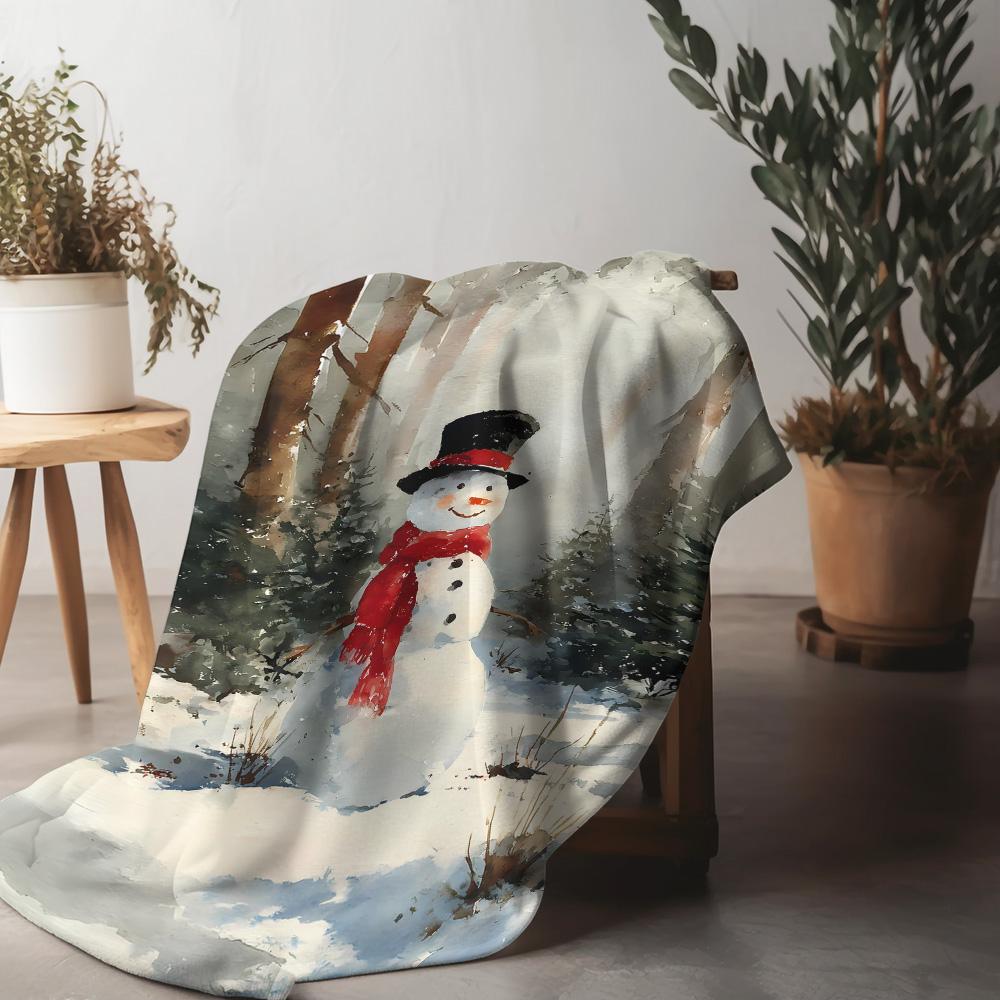 Tuniu Winter Snowman Fleece Blanket Soft Warm Cozy Throw Blanket for Sofa Bed Room Gift 75x90cm