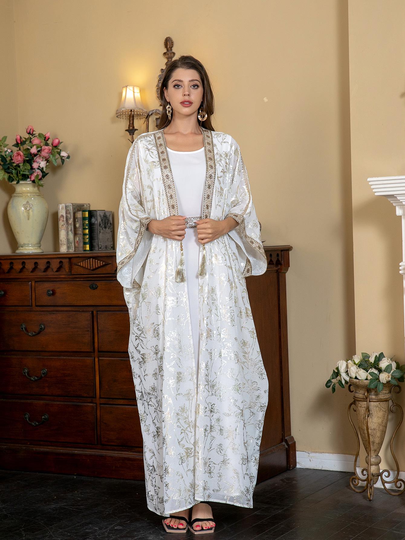 

SW013 Летнее платье-абайя с горячим тиснением для мусульманок XXL белый