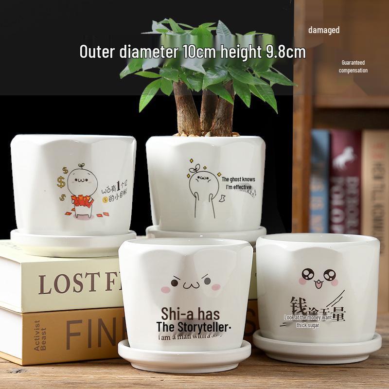 Elegant White Ceramic Flower Pot with Tray - Ideal for Ivy, Spider Plants, and Succulents