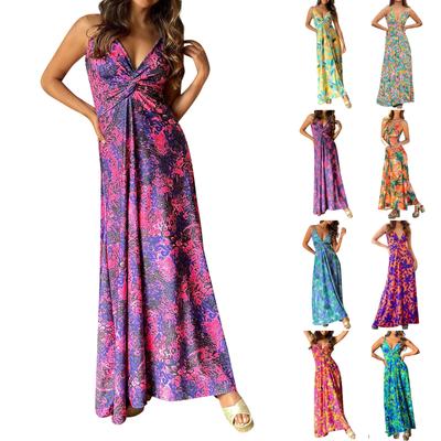 Women's New Camisole V-neck Printed Elegant A-line Dress Long Dress