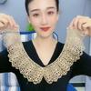 Hollow Polyester Shawl Faux Collar with Pearl Lace and Button