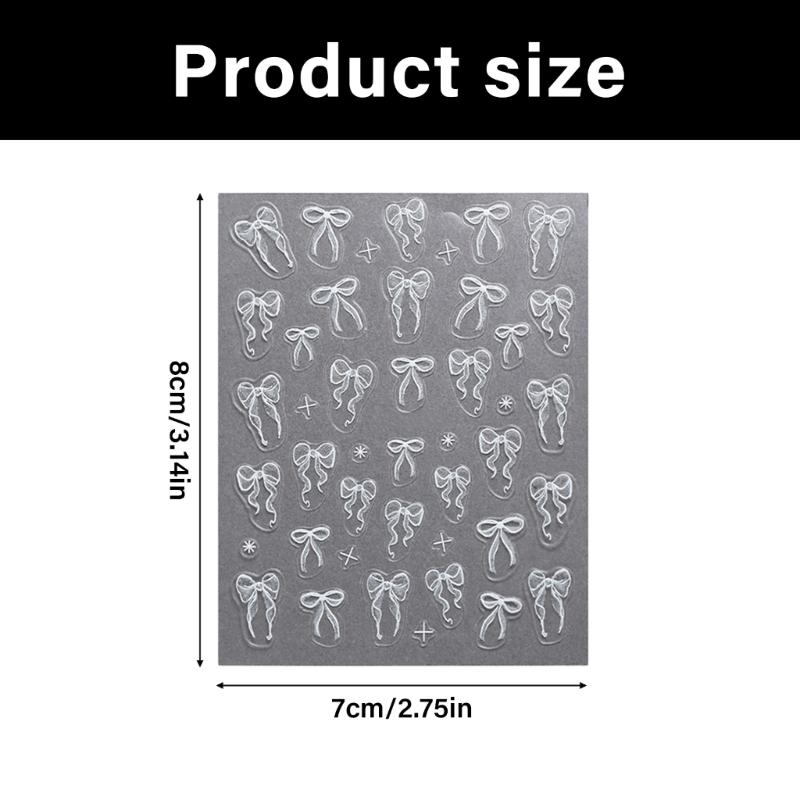 White Bows Nails Art Stickers Ribbon Bows Nail Decals 3D Bowknot Nail Sticker Nails Art Decoration for Women Girls