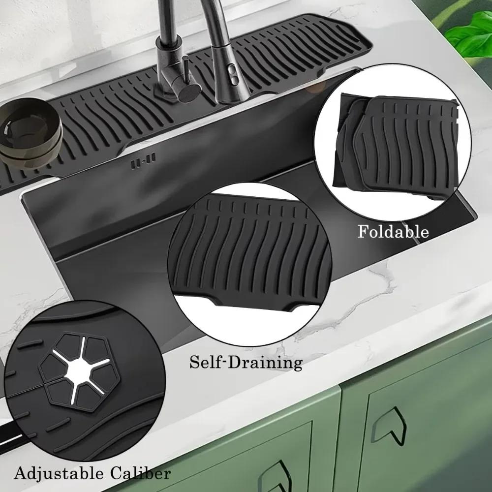 Kitchen Silicone Faucet Mat Sink Water Catcher Mat Bathroom for Tools Large Size Splash Pad Countertop Drain Drying Protector