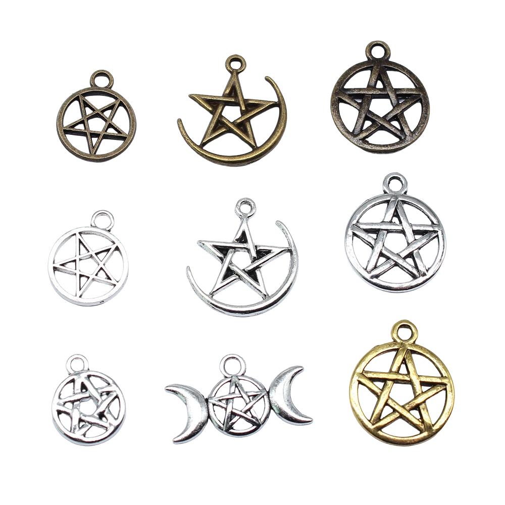 20pcs Charms Hollow Pentagram Star Antique Bronze Silver Color Pendants Antique Jewelry Making DIY Handmade Craft
