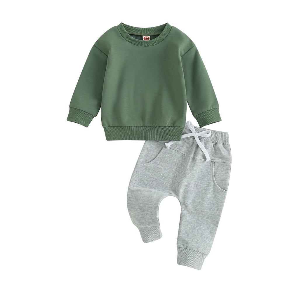 Baby Boys Pants Set 6M 12M 18M 24M 3Y Long Sleeve Crew Neck Sweatshirt with Elastic Waist Sweatpants Infant Clothes