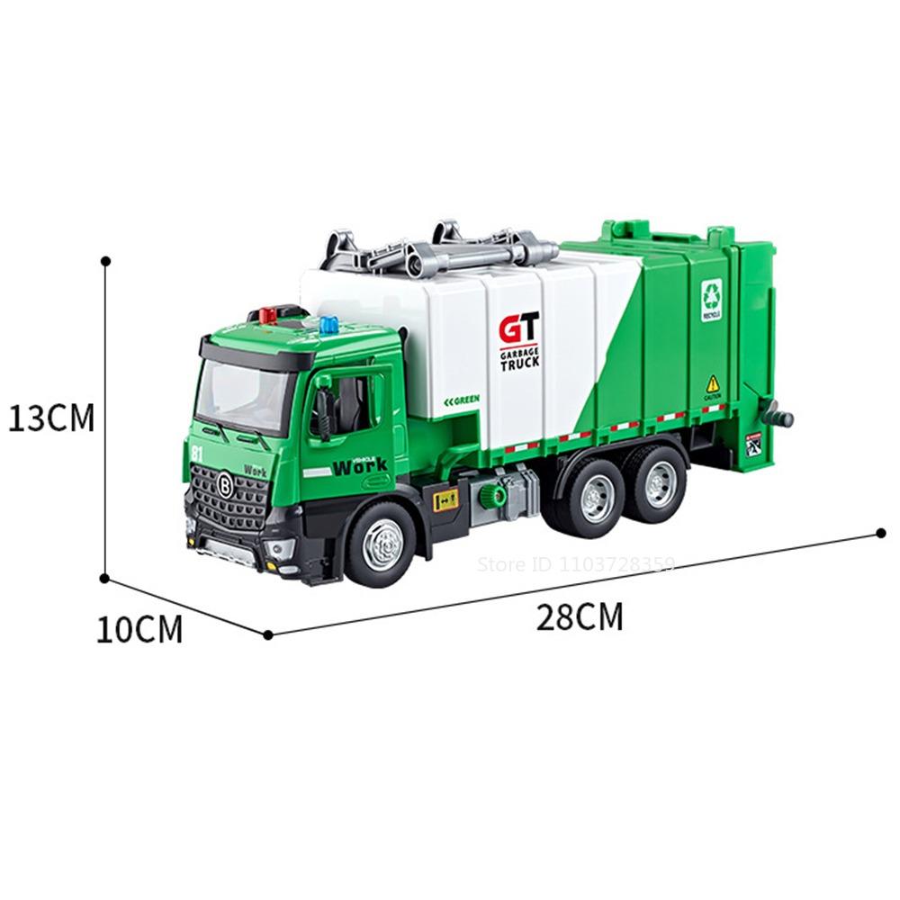 ABBC1 1:24 Scale Sanitation Garbage Truck Model Toys Alloy Diecast Cleaning Vehicles Sound Light Doors Opened Pull Back for Kids Gifts
