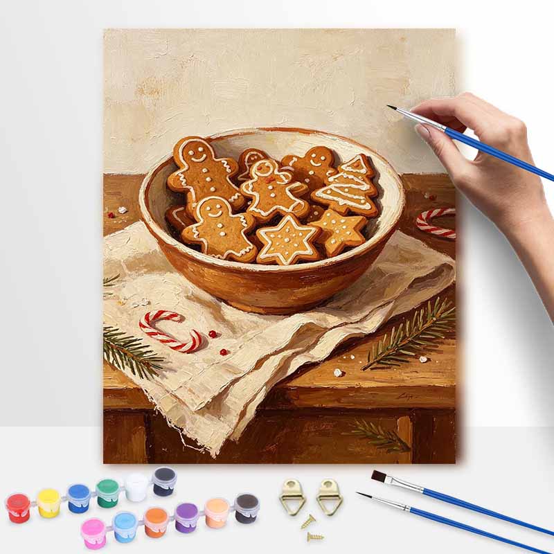 Christmas gingerbread cookie bowl digital painting oil painting art kit hand painting home decoration painting