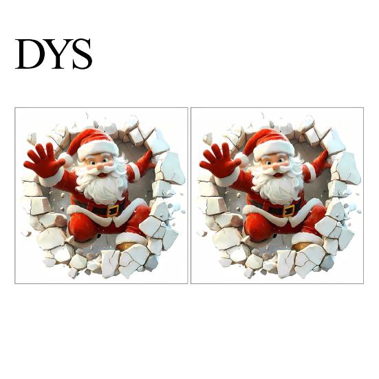 Removable PVC Decals for Bedroom 3D Santa Wall Sticker, Christmas Decal Realistic Breaking Through The Scratch Resistant Seasonal Effect Self-Adhesive