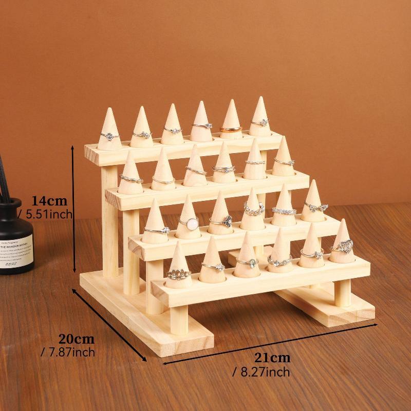 Compact Wooden Finger Ring Display Stand Sturdy Multi-slot Jewelry Holder for Vendor Events Home Vanity Jewelry Organization