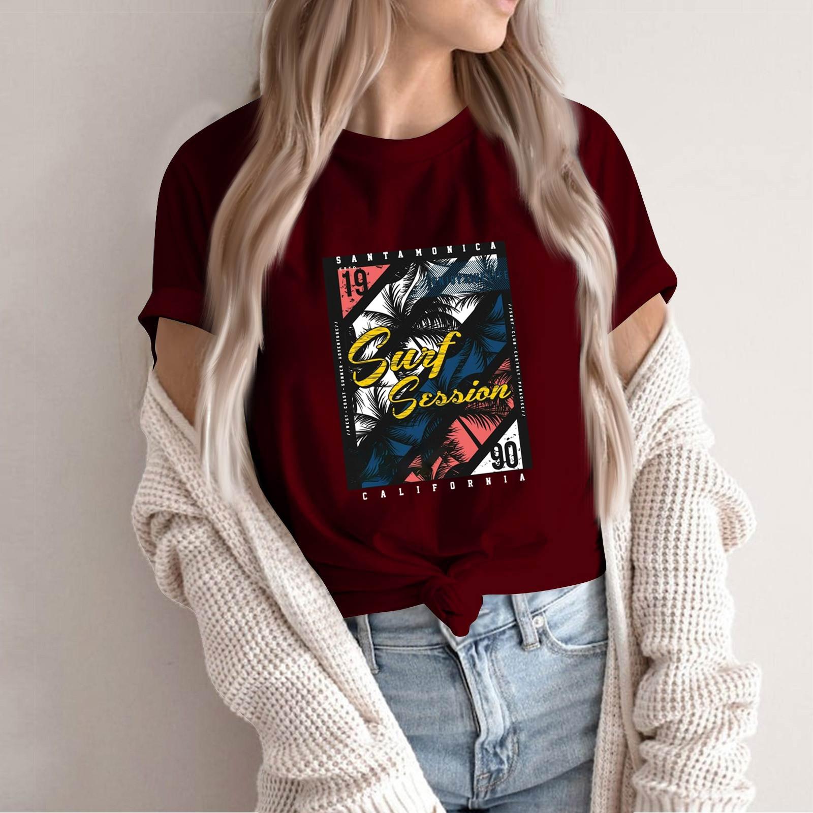 

Женская футболка с круглым вырезом и коротким рукавом, повседневная, с принтом XXXL винный