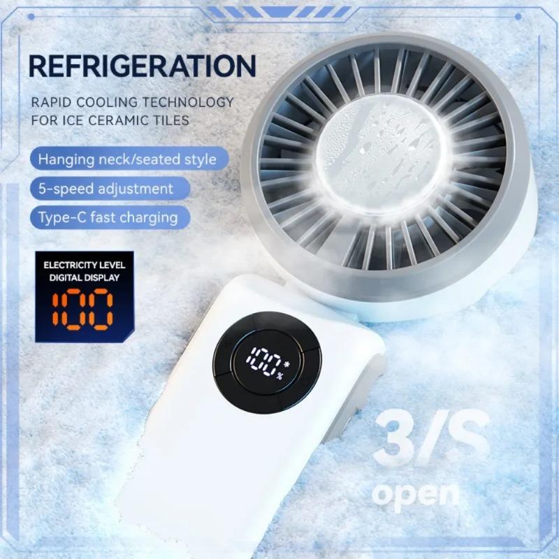 Handheld Cooling Fan with Semiconductor Cooling, Turbo Wind, Foldable 5-Speed, Portable for Outdoor/Office Neck Fan Rechargeable