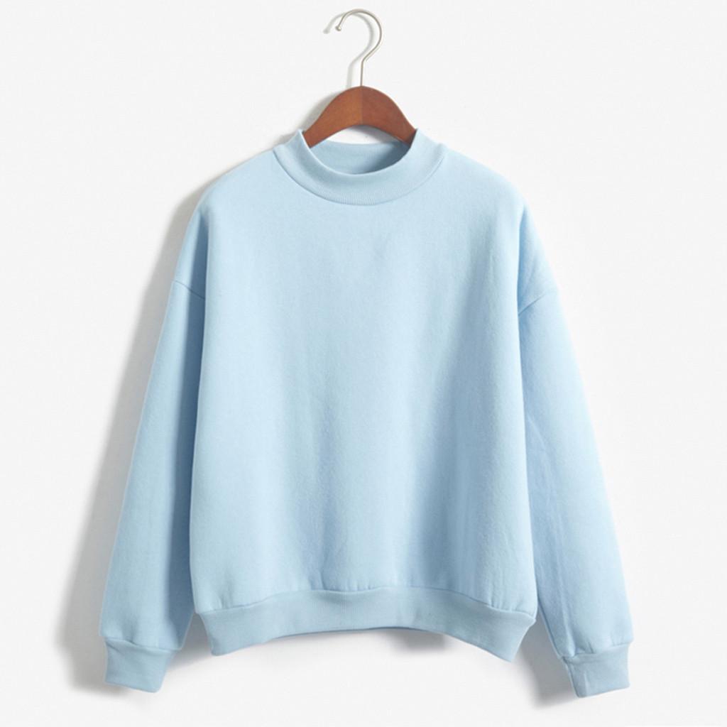 Damen-Sweatshirt mit einfarbigem Rollkragen, langen Ärmeln und Samt