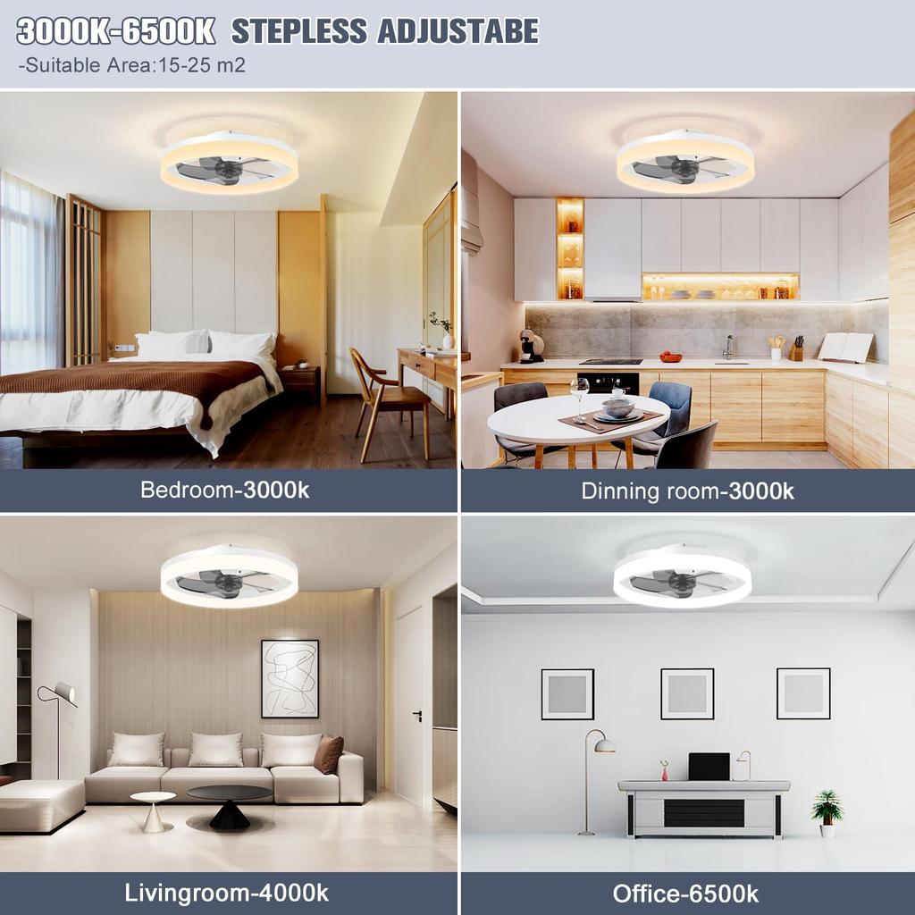 LED Ceiling Fans with Lights and Remote Modern Low Profile Chandelier Fan for Bedroom Kids Room Living Room Ceiling Lighting Fan