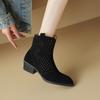 Fashion 2025 Spring Autumn Chelsea Boots for Woman Cow Suede Pointy Toe Wedge Heel Ankle Boots Cutouts Comfortable Cowboy Boots Female