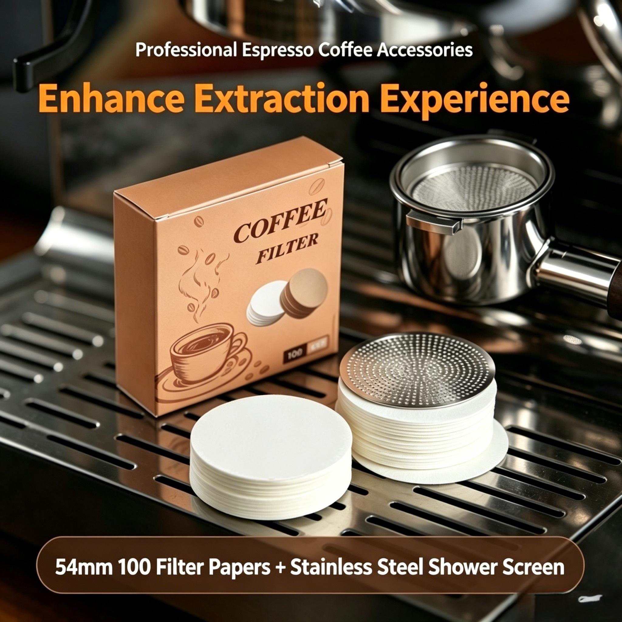 Coffee Filter Combo 100pc Round Filter Papers Stainless Steel Shower Screen for Home Commercial Espresso Portafilter premium fit