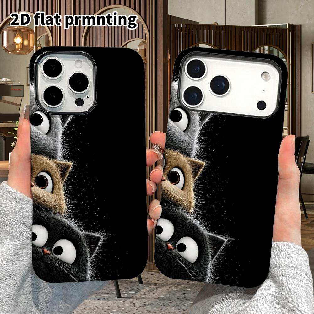 Phone Case: 2D Flat Design Suitable for iPhone 18 17 16 15 14 13 Pro Film Protective Case, Couple Style, Big-eyed Cat, Christmas and Halloween Gift