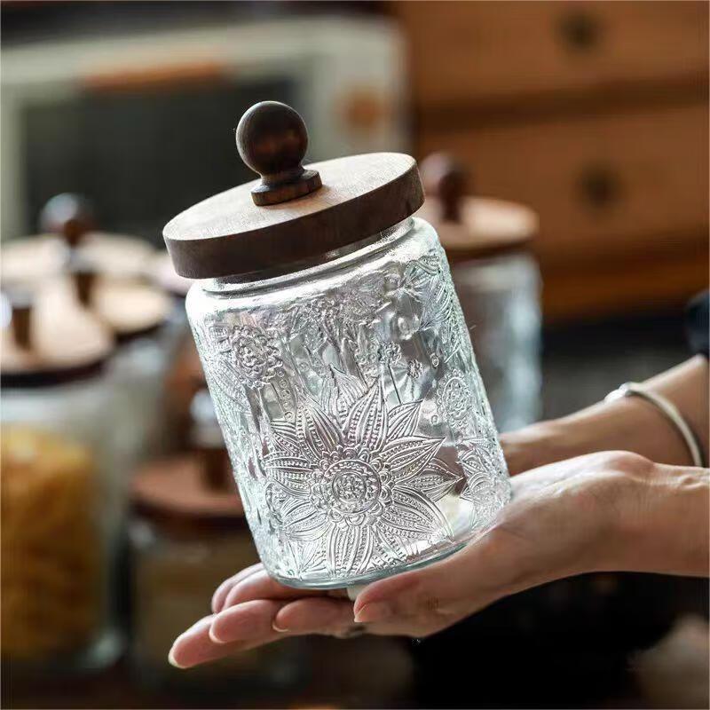

Retro Begonia Floral Glass Storage Jar Set