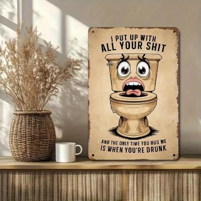 Funny Bathroom Tin Sign - Humorous Vintage Metal Wall Decor Rust-Proof Durable Weathered Finish