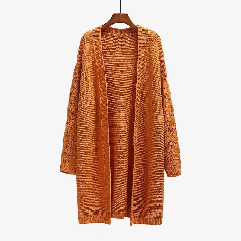 IHUASU Cardigan lung de toamnă și iarnă, culoare uni, pulover de modă tricotat pentru femei