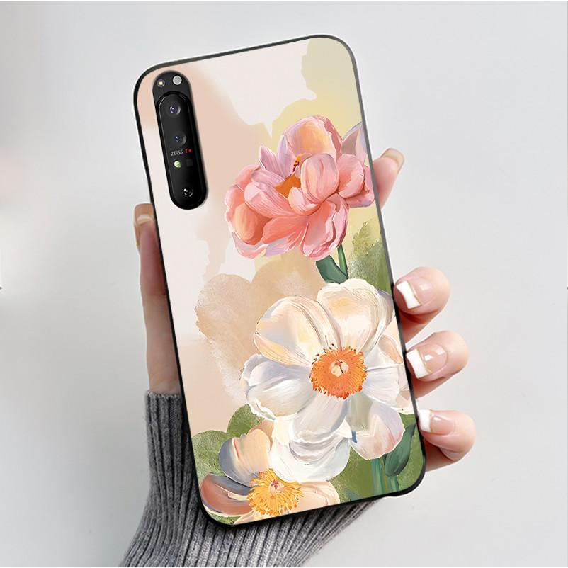 Hülle für Sony Xperia 1 II 1 III Luxus Mode Schmetterling Blume Schwarzes Silikon TPU Weiche Handyhülle für Sony 1II 1III Rückseite