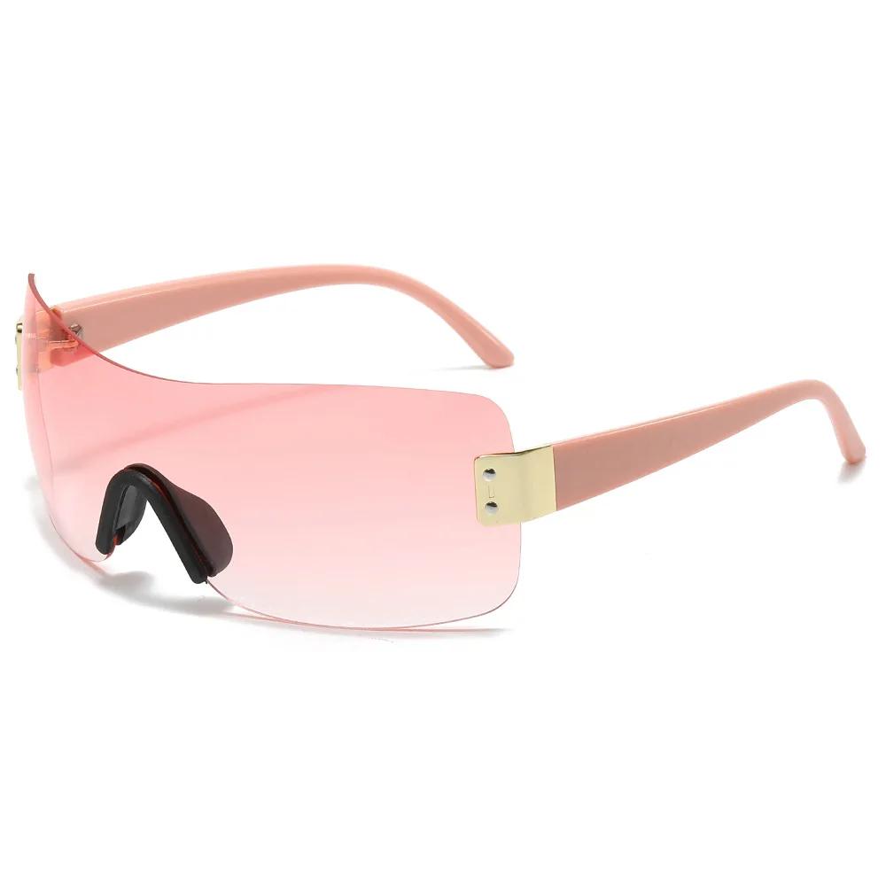 Y2K Brand Designer Luxury One Piece Rimless Rectangle Sunglasses Women For Men Vintage Goggle Punk Sun Glasses Popular Shades