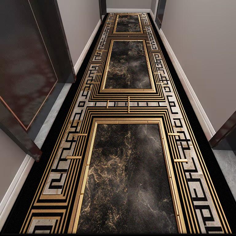 Golden Long Corridor Carpet Luxury European Decoration Hallway Rug Non-slip Easy Cleaning Floor Mat Stairway Runners Carpets