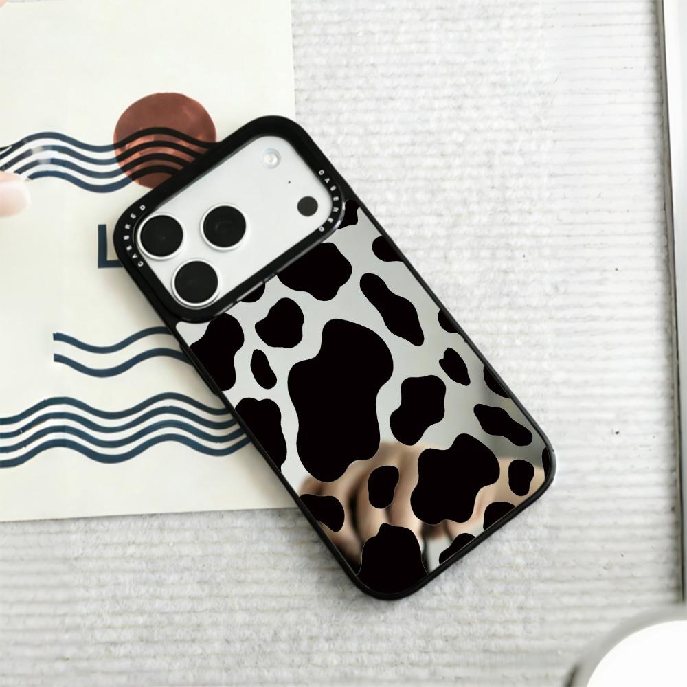 Cow patterned mirror phone case suitable for iPhone 17 16 15 14 13 12 11 Pro/Max/Plus anti drop and shockproof back cover