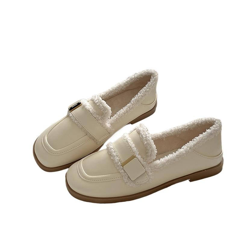 

Модная ретро женская обувь Осень и Зима Новые Двухслойные На плоской подошве С круглым носком Туфли-педали Туфли для женщин 35 бежевый