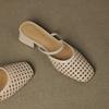 Women's Shoes Square-toed, Flip-top Half-slipper Thick-heeled Retro Woven Hollowed-out Sandals