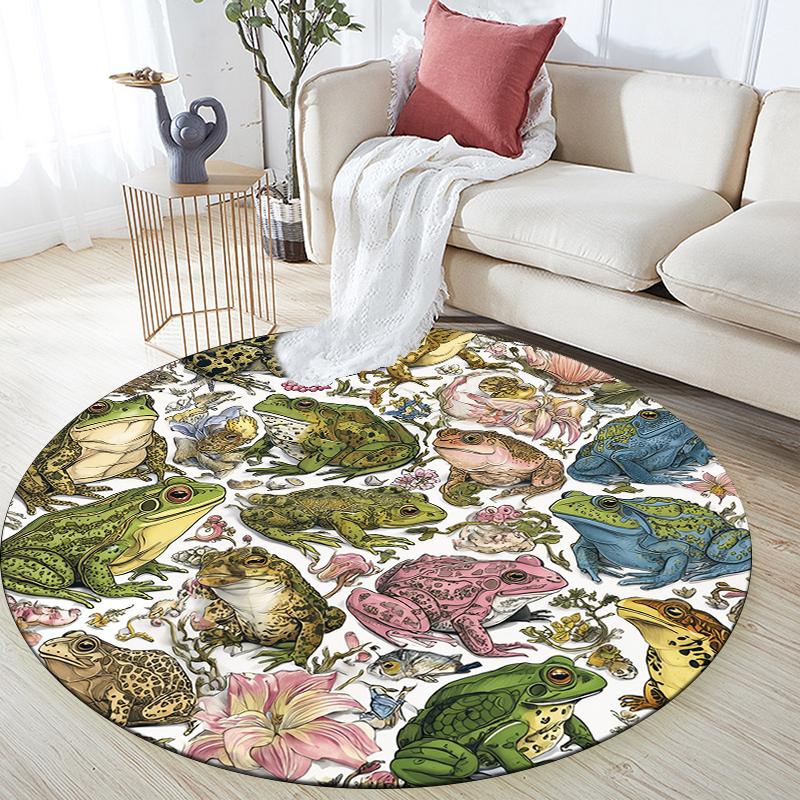 Frog pattern round rug,Carpet Rug for Living Room Bedroom Sofa Playroom Decor,Non-slip Floor Mat,Holiday Gifts and Birthday Gifts