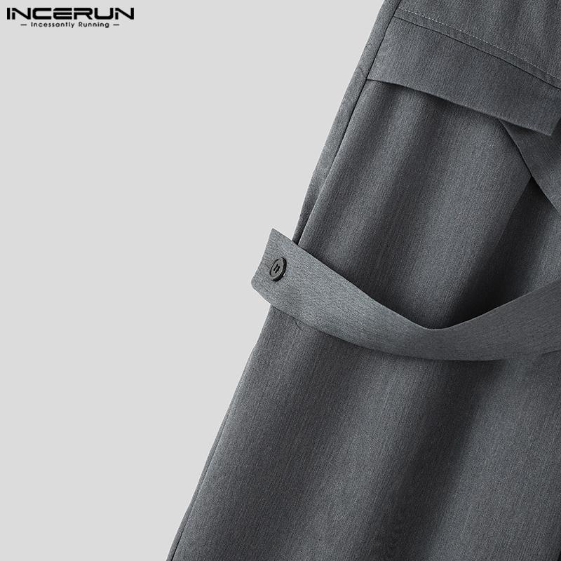 INCERUN Men Zipper Button Front Cross Splits Casual Long Pants Trousers
