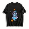 Halloween Funny Blue Cat Pumpkin Print T-Shirt Unisex Casual Holiday Vibe Top Pure Cotton T-shirt