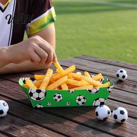 Party Table Organizer 12Pcs Paper Snack Box for French Fries Fried Chicken Popcorn Snacks, Football Foldable Tray Theme Food Containers, Oil-Proof