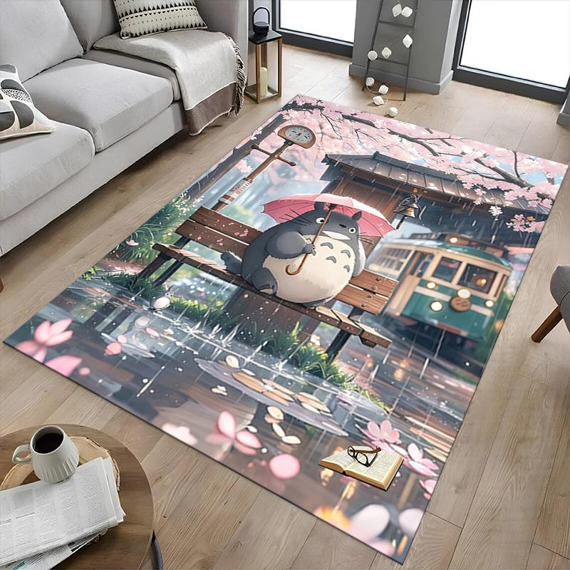 Totoro Cherry Blossom Tree Carpet For Playroom Bedroom Living Room Sofa Home Decorkids Game Area Rug Nonslip Floor Mat