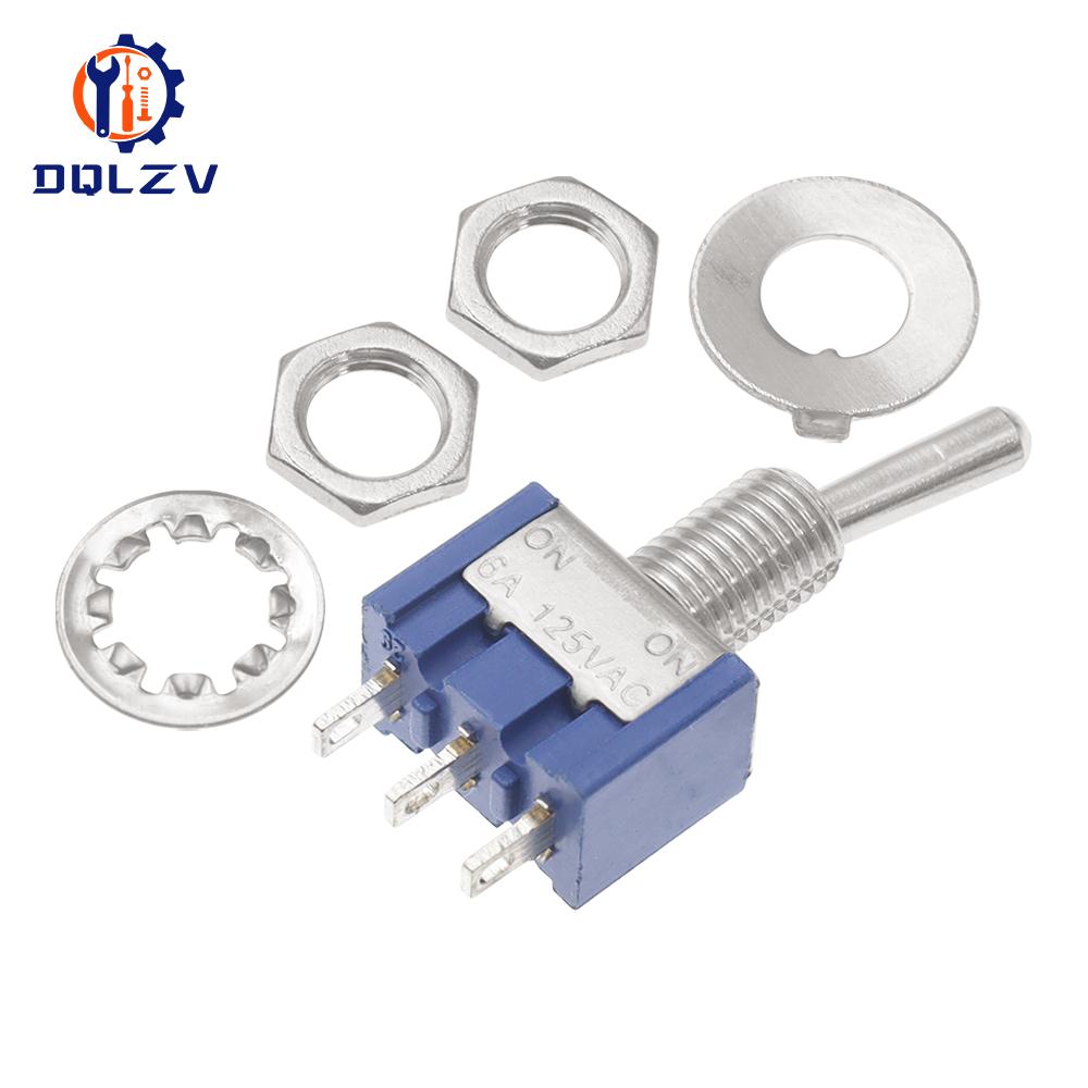 Miniature Lever Toggle Switch Single Pole Double Throw ON-OFF-ON /ON-ON 120VAC 6A 1/4 Inch Mounting MTS-102 103 202 203