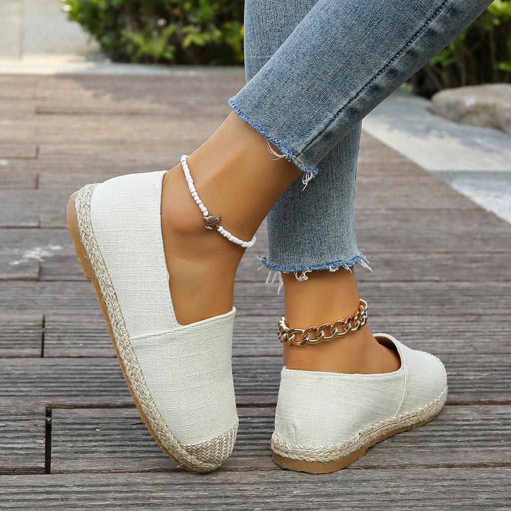 Fisherman Shoes Women's Thick-soled Low-top Canvas Straw Woven Spring and Summer New One-pedal Comfortable, Simple and Shallow Leisure