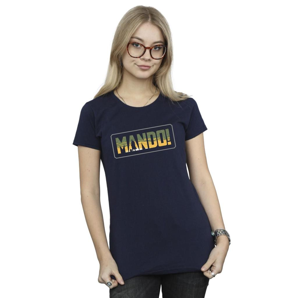 STAR WARS Womens/Ladies The Mandalorian Mando Cutout Cotton T-Shirt