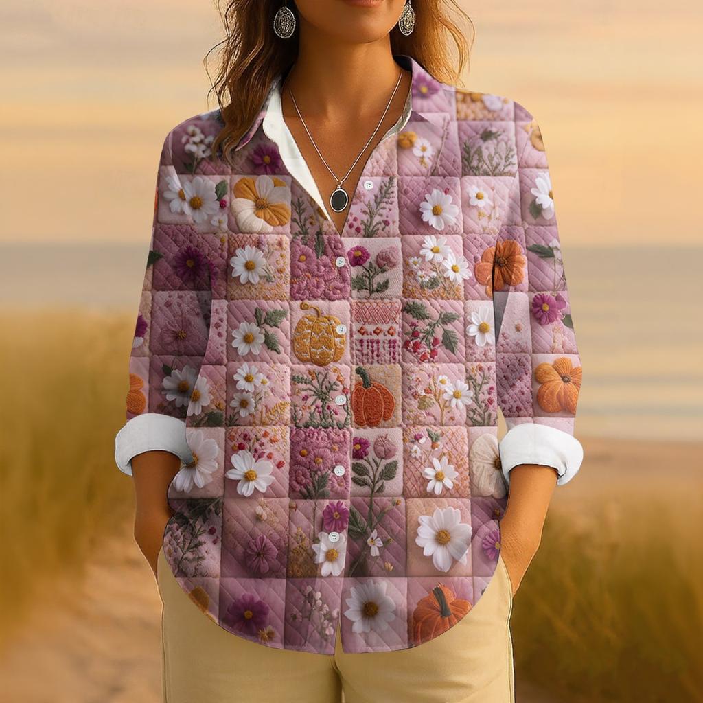 Dámská retro halloweenská potištěná košile s dlouhým rukávem na knoflíky, ležérní top s klasickým límečkem