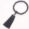 LEOBEE Plating Prayer Beads in Matte Striped Ebony with Black Tie, Funeral Set, Magnetic Prayer Bead Bag, Formal Wear