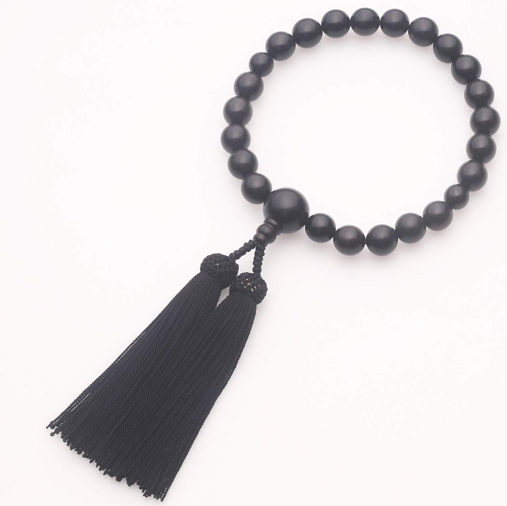 LEOBEE Plating Prayer Beads in Matte Striped Ebony with Black Tie, Funeral Set, Magnetic Prayer Bead Bag, Formal Wear